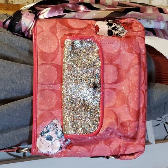 Coach Bags Coach Purse Crossbody Skulls Roses Pink Signature Series